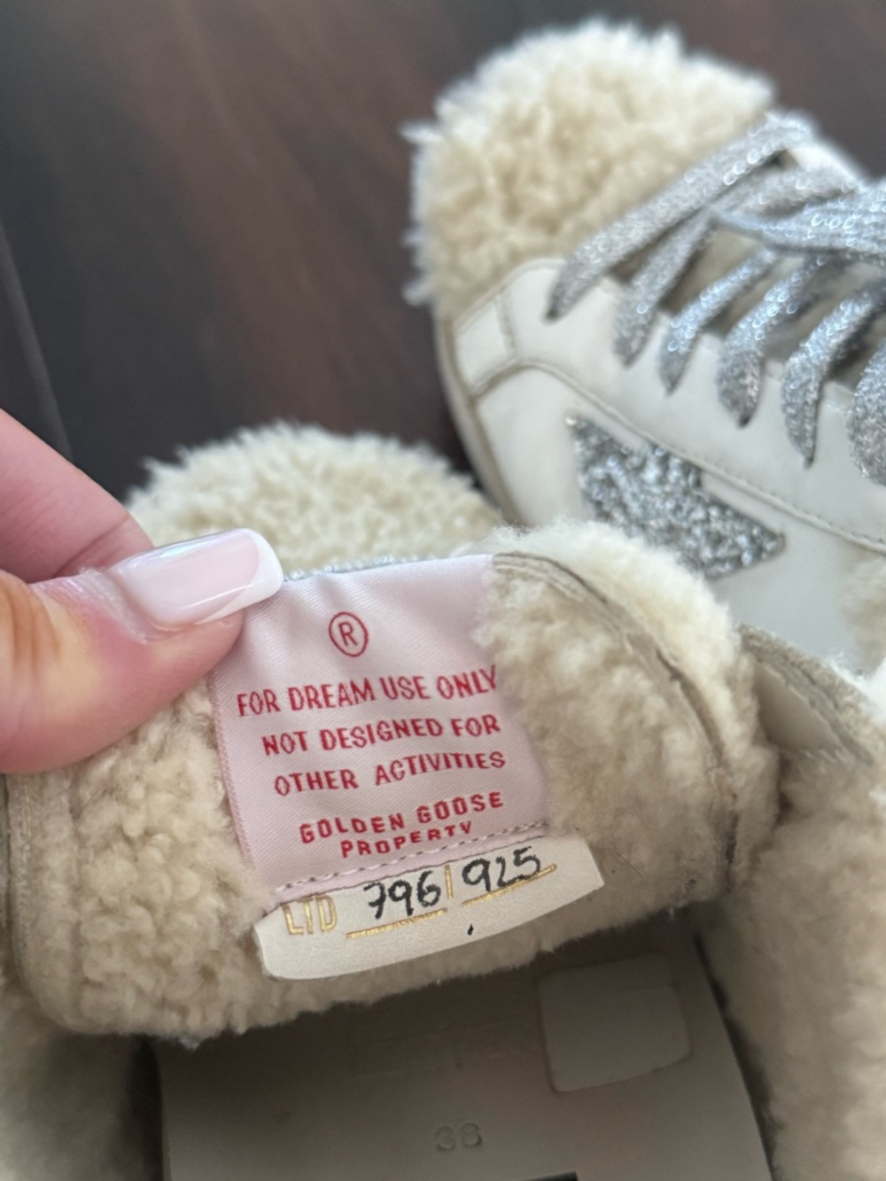 GOLDEN GOOSE SUPER-STAR Shearling-Trim Slip-On Sabot Sneakers Glitter Star - Picture 10 of 11